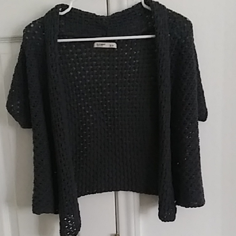 Short Sleeve Cardigan Sweater. Open-Knit Design.
